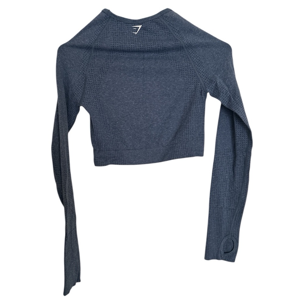 Gymshark Blue Vital Seamless Crop Top - Long Sleeve with Thumbholes size S - Picture 3 of 9